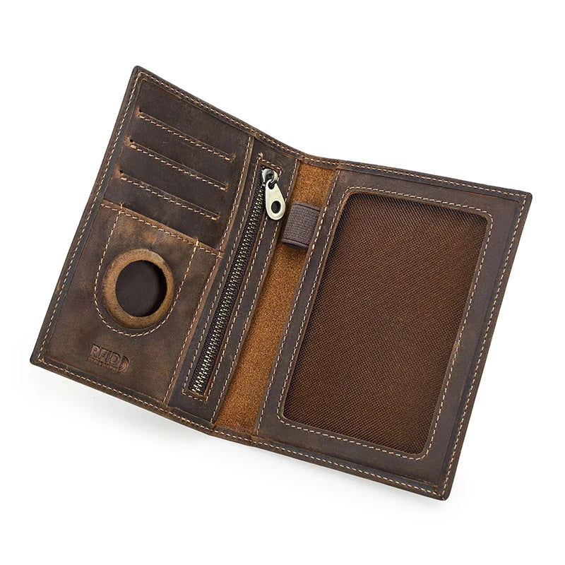 Genuine Leather AirTag Passport Wallet