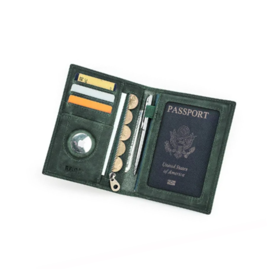 Genuine Leather AirTag Passport Wallet