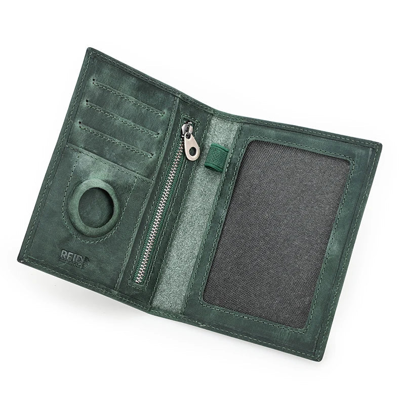 Genuine Leather AirTag Passport Wallet