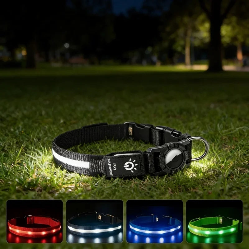 LED Glowing Pet Safety Collar Adjustable Rechargeable For Air-Tag Large Dog Night Light Collar Portable Outdoor Pet Supplies Trax4u