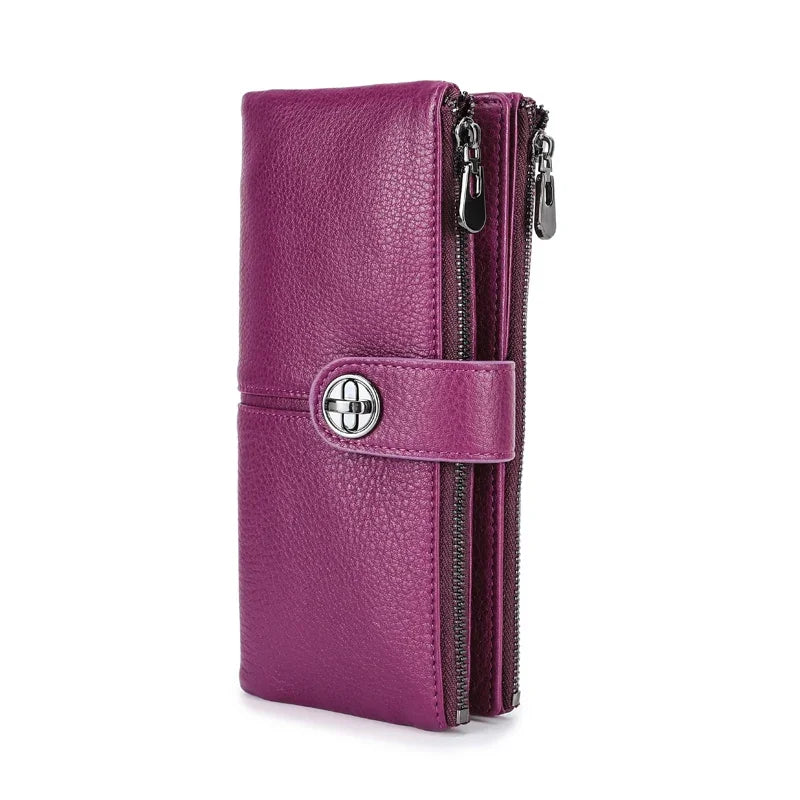 Contact'S Long Wallet Women Genuine Leather Female Clutch Wallets Zipper Phone Pocket Purse Money Bag with AirTag Slot Trax4u