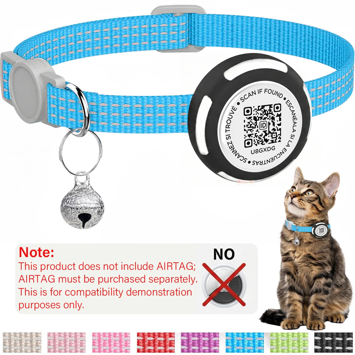 Air Tag Pet Collar with Airtag Holder（No Airtag）& Pet Name QR Code Dual Protection Reflective Cat Collar for Kitten Puppy Trax4u