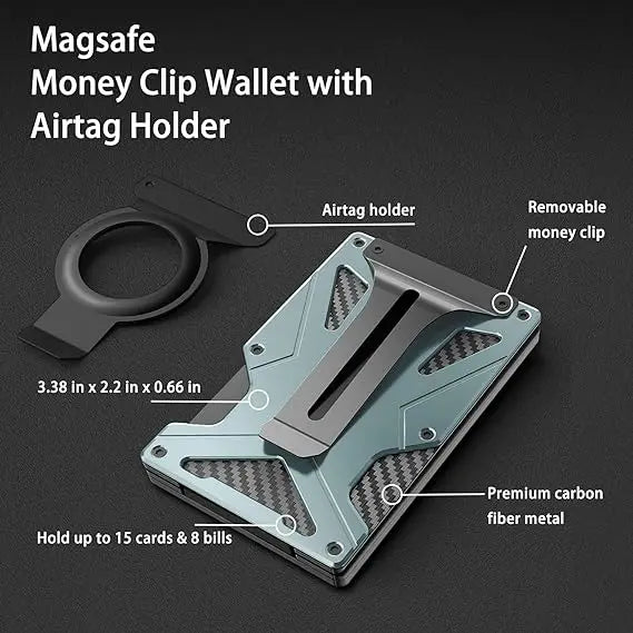 Mag Safe Wallet Money Clip, 2 in 1 Air Tag Holder and Money Clip, [With1 Magnetic Sheets], for Magnetic and Non-Magnetic Phones Trax4u