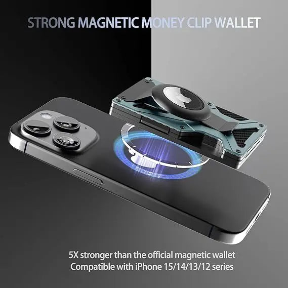 Mag Safe Wallet Money Clip, 2 in 1 Air Tag Holder and Money Clip, [With1 Magnetic Sheets], for Magnetic and Non-Magnetic Phones Trax4u