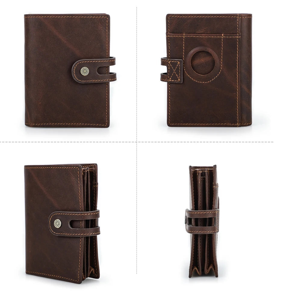 CONTACT'S Genuine Leather AirTag Wallets for Men RFID Aluminum Card Holder Metal Wallets Zip Coin Purse Money Clip Men's Wallets Trax4u