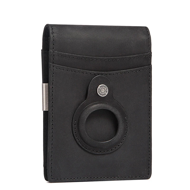 YKOSM Retro Luxury Genuine Leather Airtags Wallet RFID Blocking ID Credit Card Bag Business Men Cash Clip Anti-lost Card Holder Trax4u