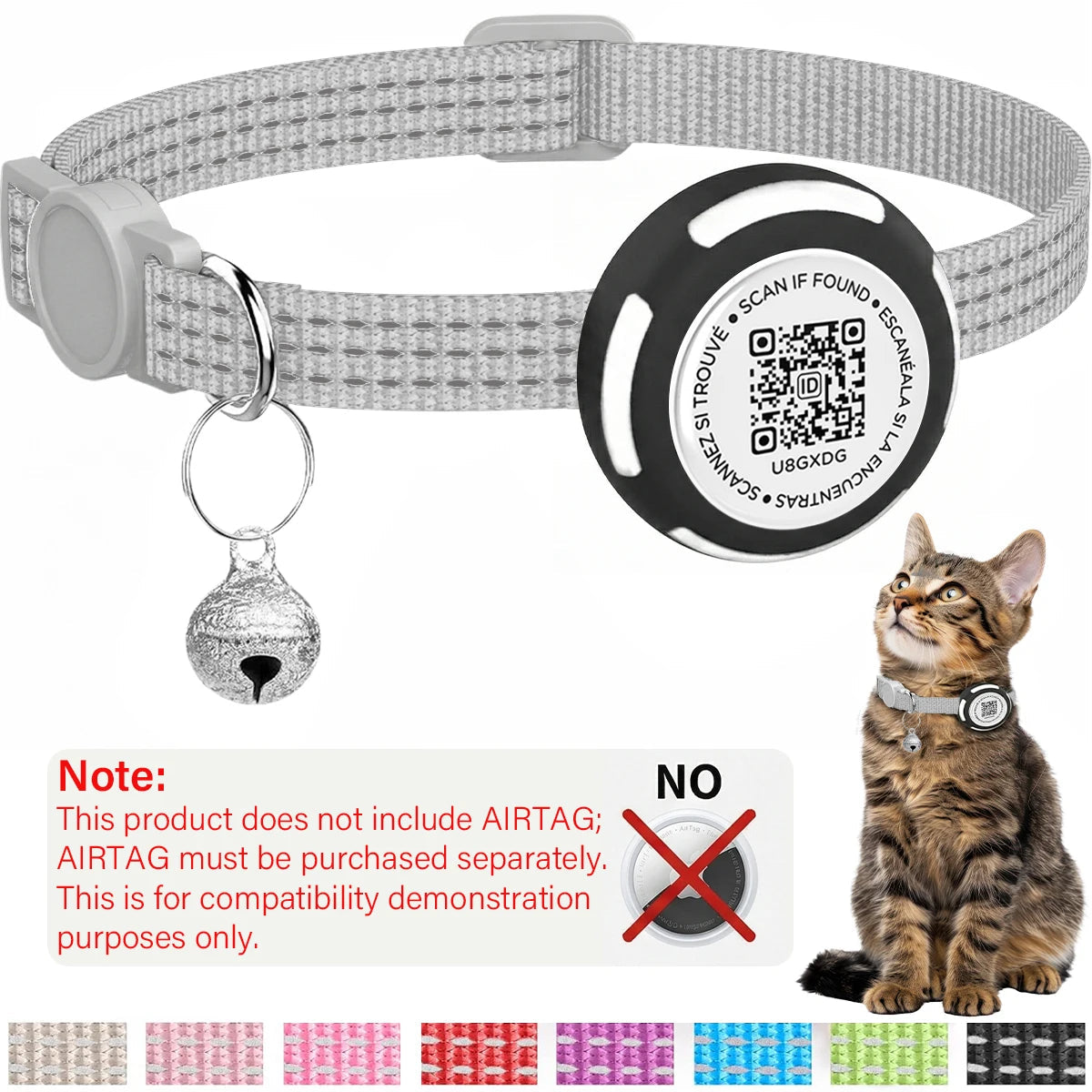 Air Tag Pet Collar with Airtag Holder（No Airtag）& Pet Name QR Code Dual Protection Reflective Cat Collar for Kitten Puppy Trax4u
