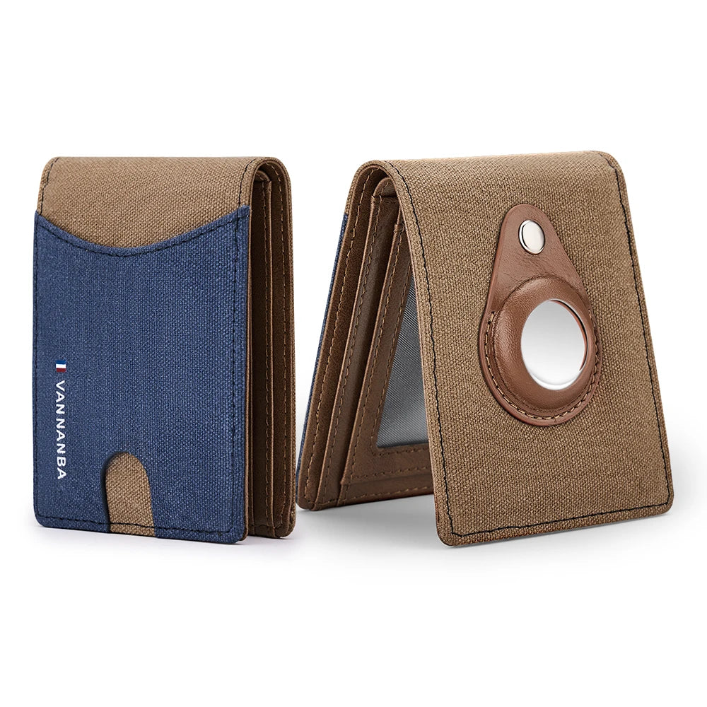 VANNANBA Wallet for Men Youths Cowboy Air Tag Canvas Leather RFID Credit Card Holder Slim Trax4u