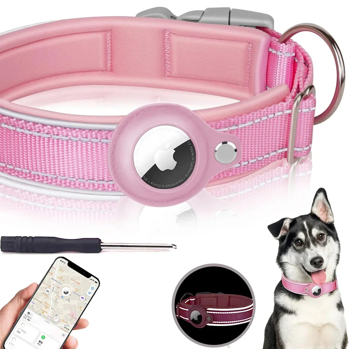 New For Apple Airtag Pet Dog Collar Anti-Lost Reflective Protective Tracker WaterProof For Pet Dog Cat Dog Positioning Collar Trax4u