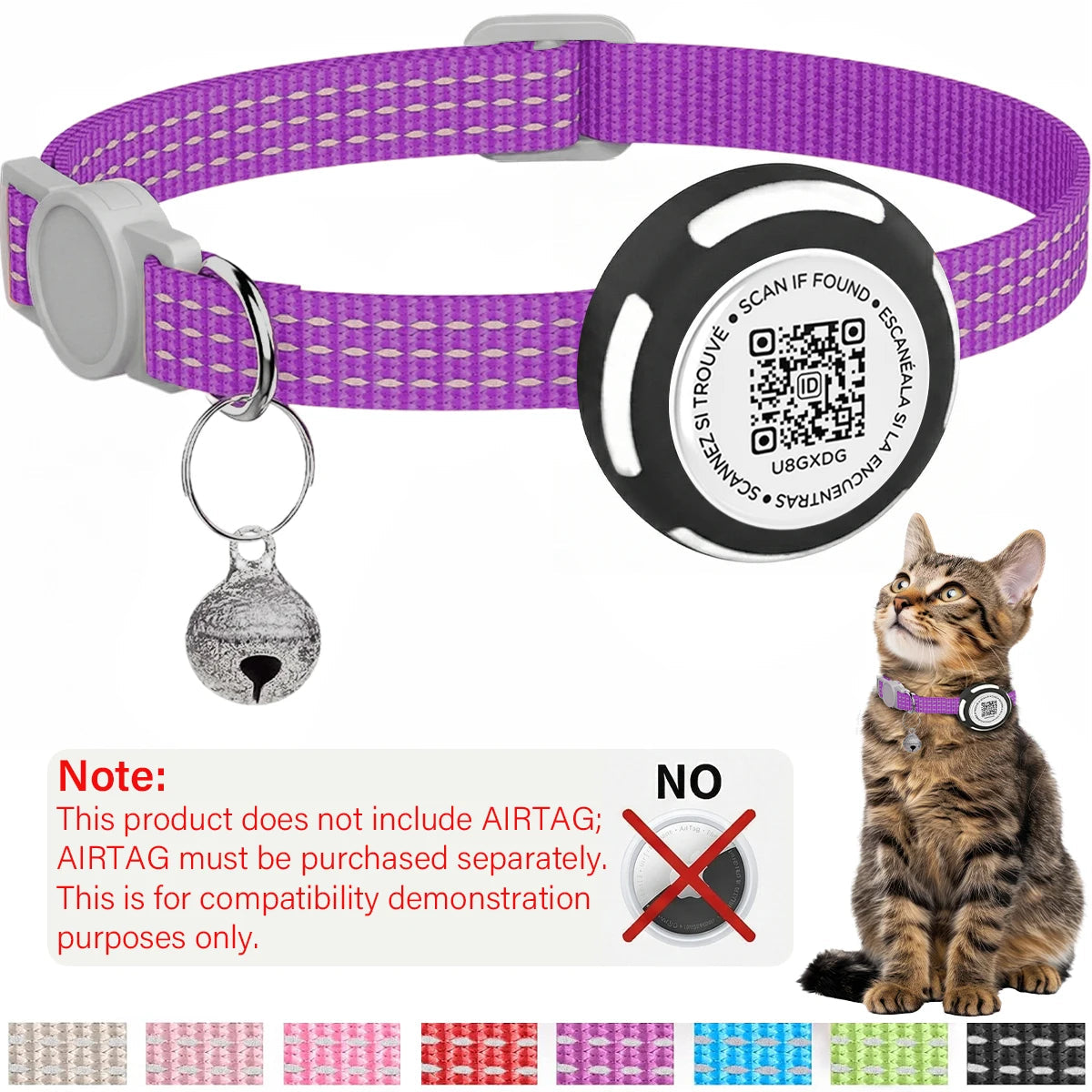 Air Tag Pet Collar with Airtag Holder（No Airtag）& Pet Name QR Code Dual Protection Reflective Cat Collar for Kitten Puppy Trax4u