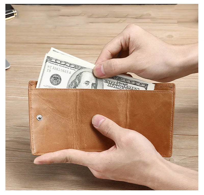 RFID Tri-fold Leather Mens Wallet with Airtag Card Holder Suitable for Men Women Luxury Purse Card Holder AirTag Trax4u