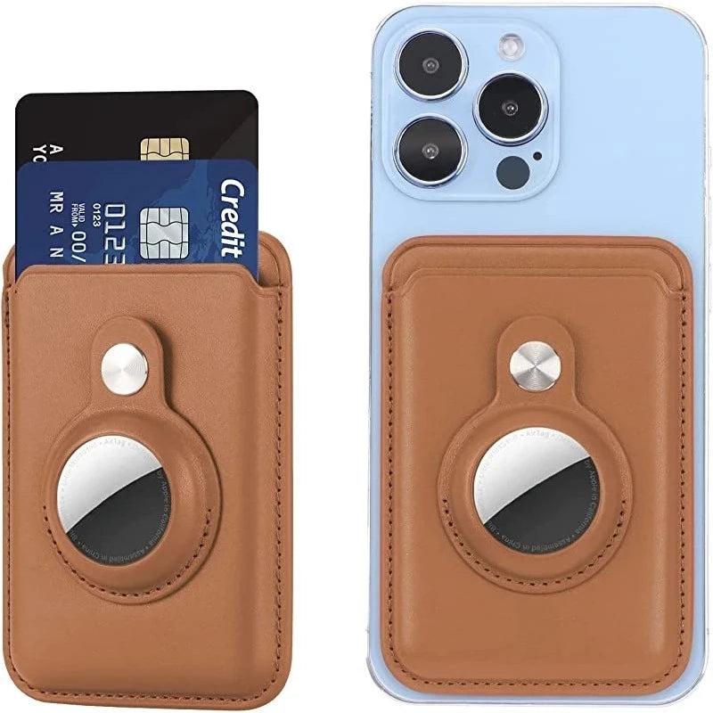 Snap-on MagSafe Card Wallet with Built-in AirTag Pocket, Case; Magnetic Card Wallet, Compatible for i Phone 12/13 Series (Brown) Trax4u
