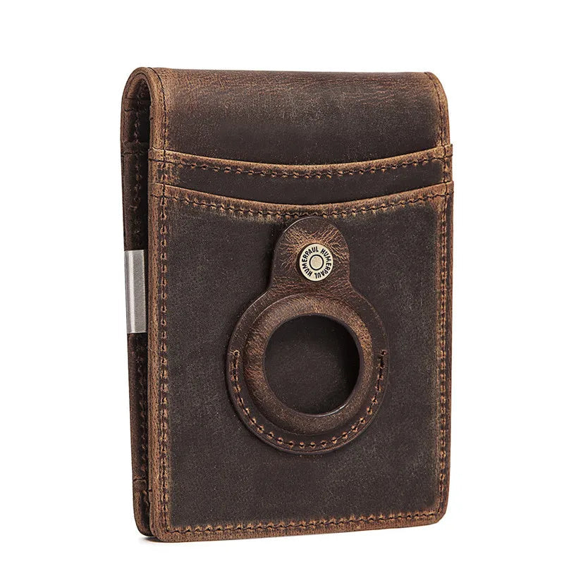 YKOSM Retro Luxury Genuine Leather Airtags Wallet RFID Blocking ID Credit Card Bag Business Men Cash Clip Anti-lost Card Holder Trax4u
