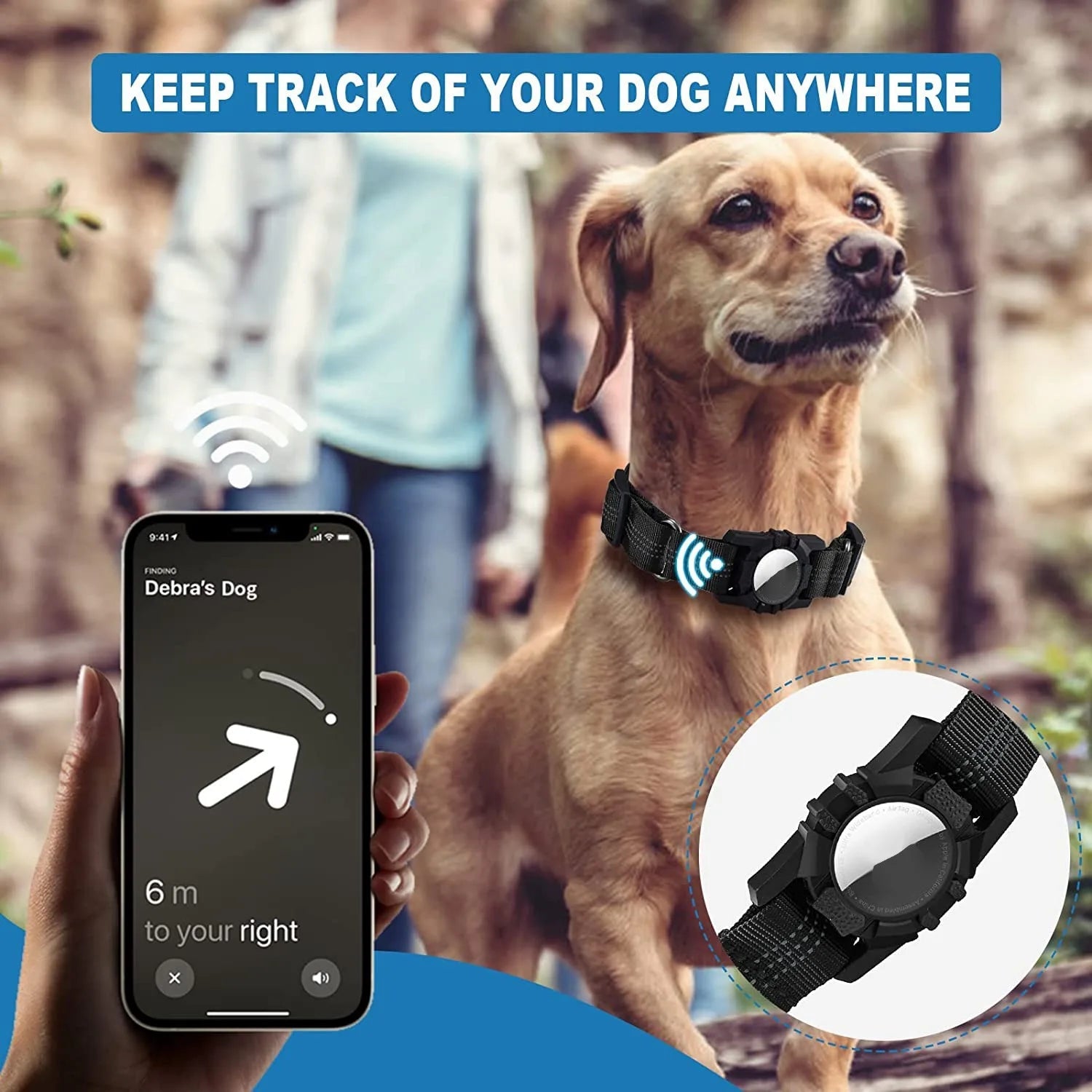 AA14 Dog Collar, Reflective Air Tag Dog Collar for - Adjustable Heavy Duty Dog Collar Black Trax4u