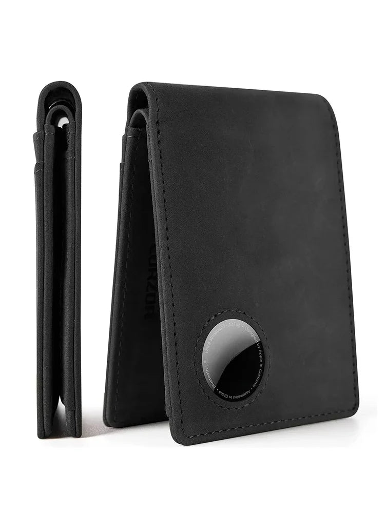 Retro Minimalist Men's AirTag Wallet RFID Blocking Wallet Multi Card Holder for Apple AirTag High Quality Genuine Leather Purse Trax4u