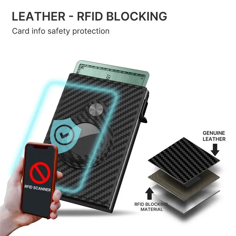 NEW-Men's Minimalist Smart Wallet For AIRTAG Slim,Carbon Fiber Card Holder Featuring 9-14 Card Capacity ID Window Cash Slot Trax4u