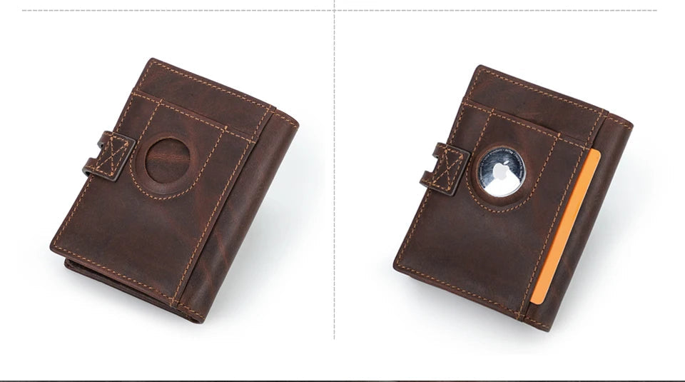 CONTACT'S Genuine Leather AirTag Wallets for Men RFID Aluminum Card Holder Metal Wallets Zip Coin Purse Money Clip Men's Wallets Trax4u