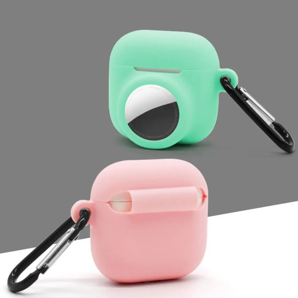 Soft 2 in 1 Protective Case Full Cover Silicone Wireless Earphone Cover With Hook Anti-scratch Skin Shell for AirPods 4/AirTag Trax4u