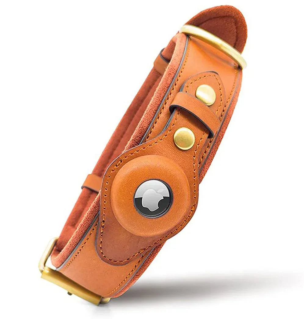 Airtag Holder Case Pet Dog Collar Leather Solid and Anti Loss Genuine Leather Airtag Heavy Duty Dog Collar Trax4u