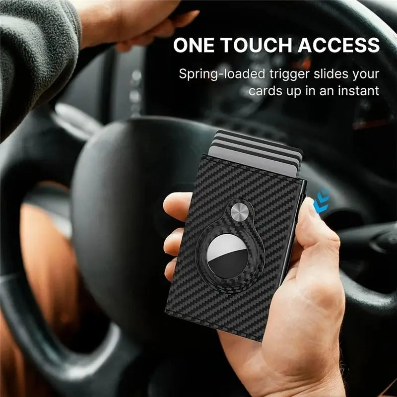 NEW-Men's Minimalist Smart Wallet For AIRTAG Slim,Carbon Fiber Card Holder Featuring 9-14 Card Capacity ID Window Cash Slot Trax4u