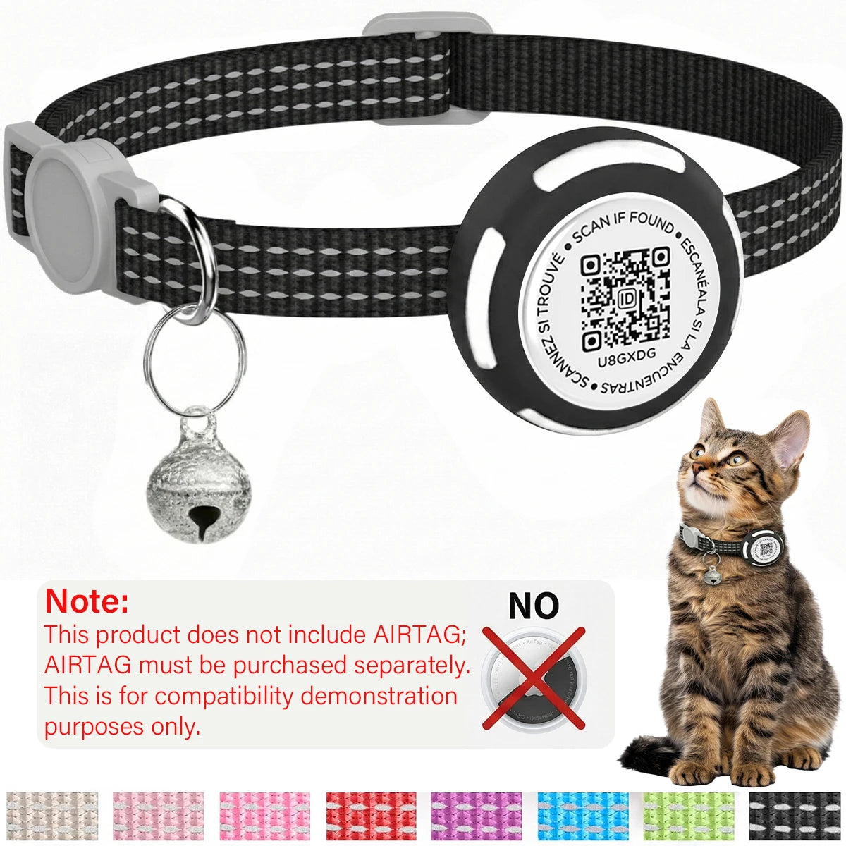 Air Tag Pet Collar with Airtag Holder（No Airtag）& Pet Name QR Code Dual Protection Reflective Cat Collar for Kitten Puppy Trax4u