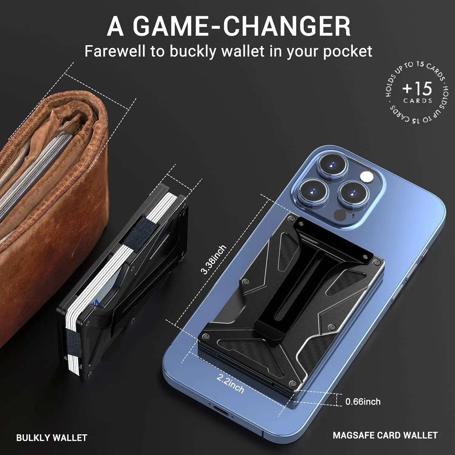 Mag Safe Wallet Money Clip, 2 in 1 Air Tag Holder and Money Clip, [With1 Magnetic Sheets], for Magnetic and Non-Magnetic Phones Trax4u