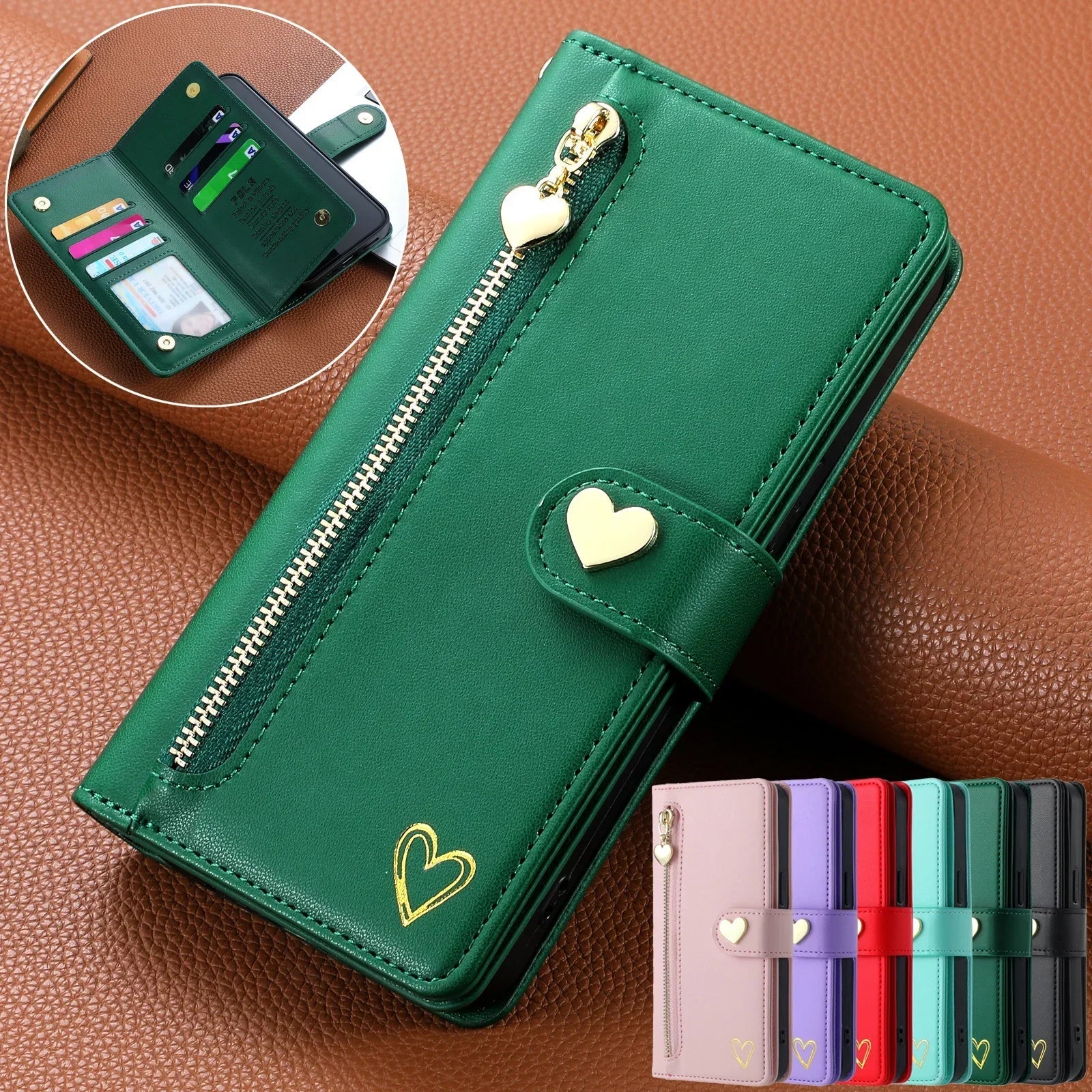 Zipper Cards Solt Wallet Leather Case For Samsung Galaxy S26 Ultra S25 S24 S22 Plus S21 FE A16 A26 A36 A56 A34 A54 Purse Cover Trax4u
