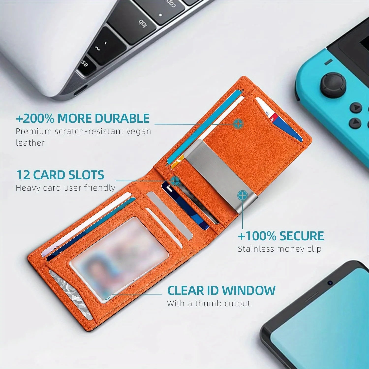 Men's popular wallet with 12 card slots, anti-theft RFID card function, and a US dollar bill compartment, durable Trax4u