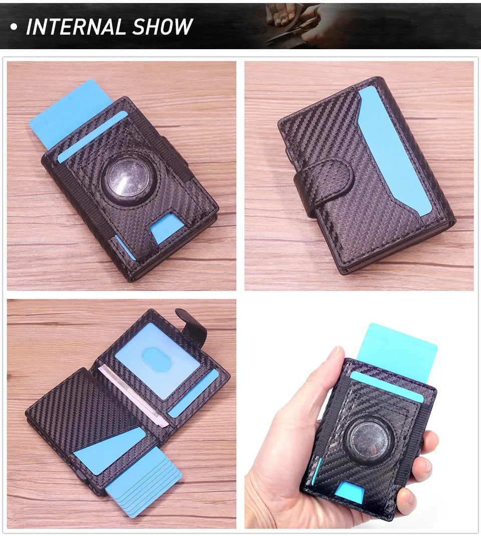 Rfid Blocking Wallet For Men Fashion Short Bifold Slim Pop Up Aluminum Credit Card Case Box With AirTag Holder ID Case Gift Box Trax4u