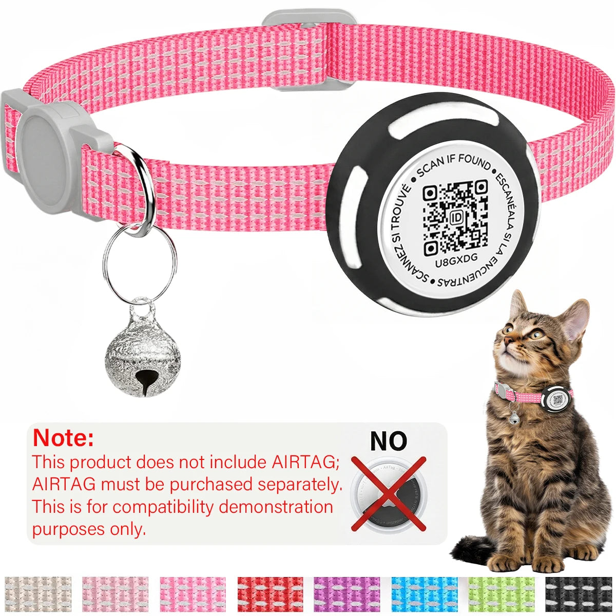 Air Tag Pet Collar with Airtag Holder（No Airtag）& Pet Name QR Code Dual Protection Reflective Cat Collar for Kitten Puppy Trax4u