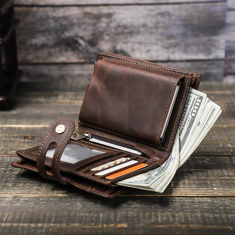 CONTACT'S Genuine Leather AirTag Wallets for Men RFID Aluminum Card Holder Metal Wallets Zip Coin Purse Money Clip Men's Wallets Trax4u