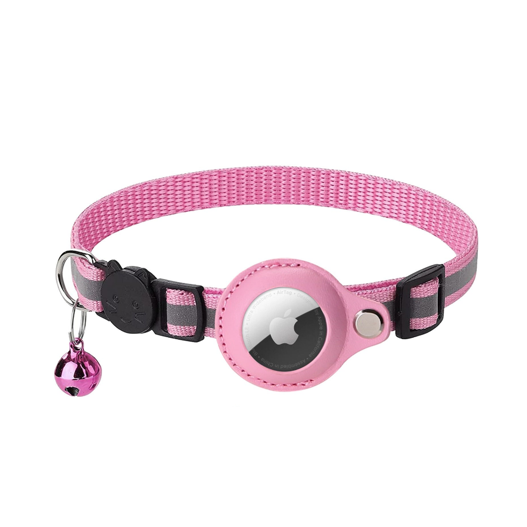Pink reflective AirTag cat collar with adjustable safety buckle