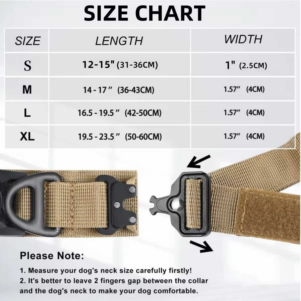 Tactical AirTag Dog Collar Size Chart and Measurements